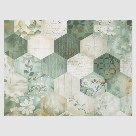Vintage Sechseck-Botanik-Patchwork Seidenpapier (Vorderseite)