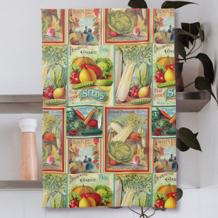Vintage Seed Catalog Collage Kitchen Towel Geschirrtuch