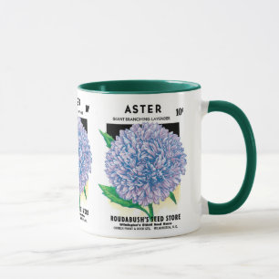 Vintage Seed Packet Art, Lila Aster-Blume Tasse