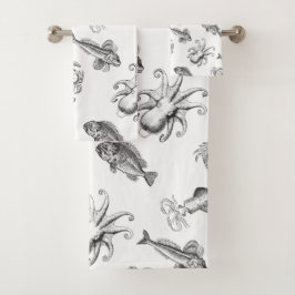 Vintage Seegeschöpf-Ozean-Fantasie Badhandtuch Set