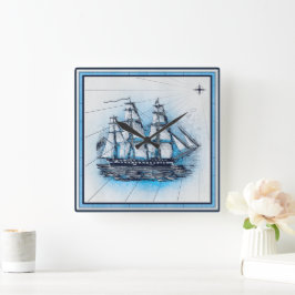 Vintage Seekarte Quadratische Wanduhr