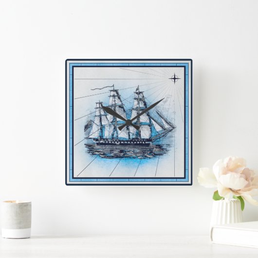 Vintage Seekarte Quadratische Wanduhr (Zuhause)