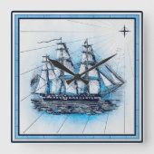 Vintage Seekarte Quadratische Wanduhr (Vorderseite)