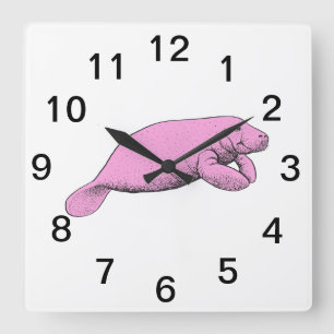 Vintage-Seekuh-Zeichnung Rosa Quadratische Wanduhr