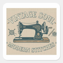 Vintage Seele Moderne Stiche Nähen Quadratischer Aufkleber