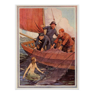 Vintage Seeleute Mermaid Fang Poster