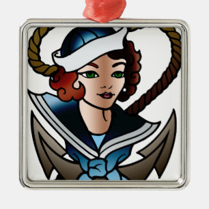 Vintage Seemannmädchen-Marinetätowierung Ornament Aus Metall