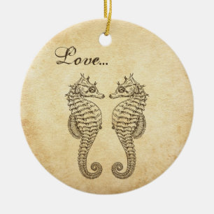 Vintage Seepferdchen 1. Weihnachten Verheiratet Li Keramik Ornament