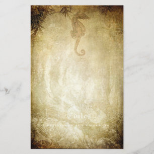 Vintage-Seepferdchen- und Bambus-Sepia-Schreibware Briefpapier