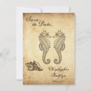 Vintage Seepferdchen und Meeresschnecken-Hochzeit Save The Date