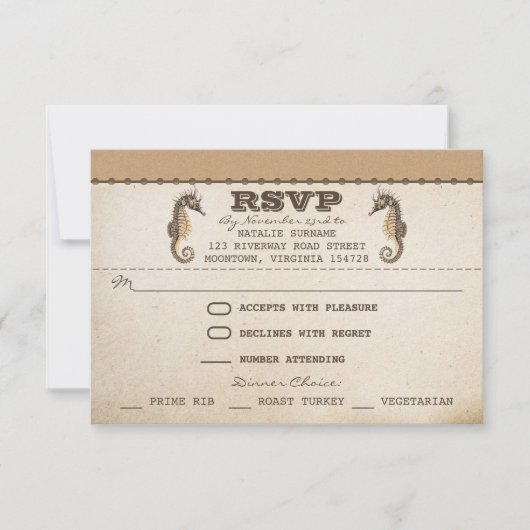 Vintage Seepferde Einmaliges Hochzeitsticket RSVP Karte (Vorderseite)