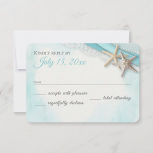 Vintage Seestern-Spitze und ozeanblaue Schleife RSVP Karte