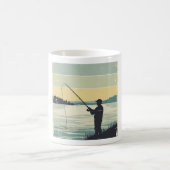 Vintage-Seeufer-Angler-Silhouette Kaffeetasse (Mittel)