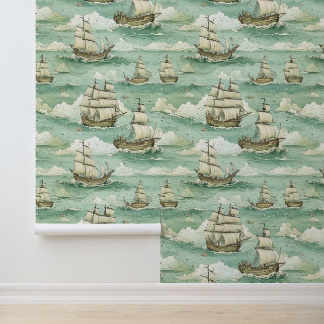 Vintage Segel-Schiffe Tapete (Anwendung)