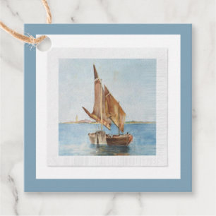 Vintage-Segelboot-Aquarell Küstengewässer-Ansicht Geschenkanhänger