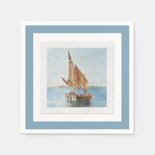 Vintage-Segelboot-Aquarell Küstengewässer-Ansicht Serviette