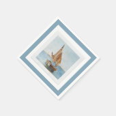 Vintage-Segelboot-Aquarell Küstengewässer-Ansicht Serviette (Ecke)