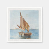 Vintage-Segelboot-Aquarell Küstengewässer-Ansicht Serviette (Vorderseite)