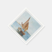 Vintage-Segelboot-Aquarell Küstengewässer-Ansicht Serviette (Ecke)