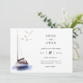 Vintage Segelboot-Hochzeit Einladung (Stehend Vorderseite)