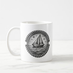 Vintage Segelboot-Kompass-Tasse – Nautical Sailing Kaffeetasse