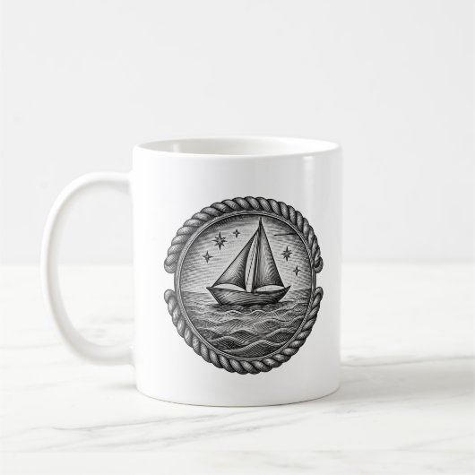 Vintage Segelboot-Kompass-Tasse – Nautical Sailing Kaffeetasse (Links)
