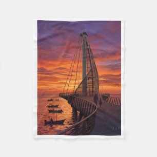 Vintage-Segelschiff bei Sonnenuntergang Ocean Flee Fleecedecke