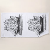 Vintage Segelschiff-Linie Zeichnend Segelboot Strandtuch (Vorderseite)