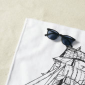 Vintage Segelschiff-Linie Zeichnend Segelboot Strandtuch (Beispiel)