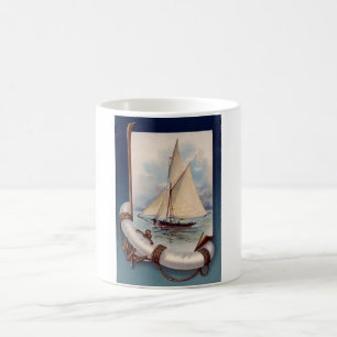 Vintage-Segelschiff mit Rettungsring, Seil und Ank Kaffeetasse