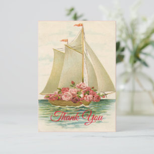 Vintage-Segelschiff Rosen Blumen Dankeskarte
