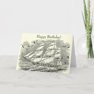 Vintage-Segelschiff-Stich zum Geburtstag Karte