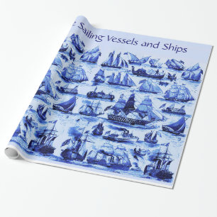 VINTAGE-SEGELSCHIFFE, SCHIFFE, Marineblau Nautical Geschenkpapier
