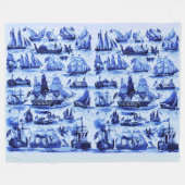 VINTAGE SEGELSCHIFFE, SCHIFFE, Navy Blue Nautical Fleecedecke (Vorderseite (Horizontal))