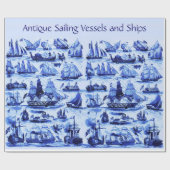 VINTAGE SEGELSCHIFFE, SCHIFFE, Navy Blue Nautical Geschenkpapier (Flach)