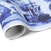 VINTAGE SEGELSCHIFFE, SCHIFFE, Navy Blue Nautical Geschenkpapier (Rolleneckpunkt)