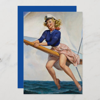 Vintage Segelyacht Pinup Girl Card Einladung