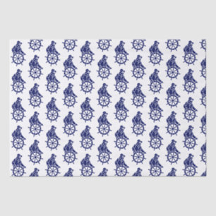 Vintage Segler, Kapitänsrad-Silhouette - Blau Seidenpapier