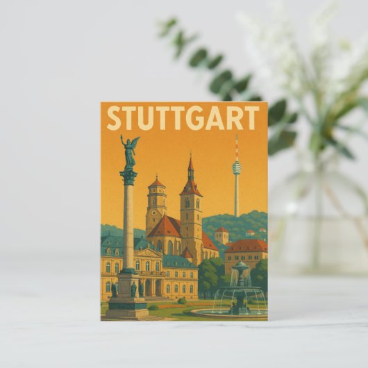 Vintage Sehenswürdigkeiten in Stuttgart Postkarte (Stehend Vorderseite)