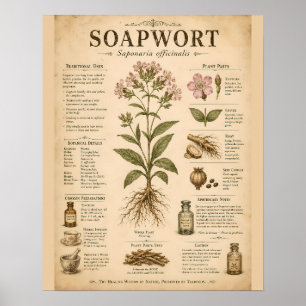 Vintage-Seifenwurz-Botanik-Infografik mit Traditio Poster