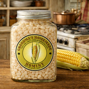 Vintage selbstgemachte Hominy-Mais-Schablone Runder Aufkleber