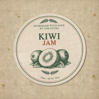 Vintage selbstgemachtes Kiwi-Marmeladen-Label Aufk Runder Aufkleber