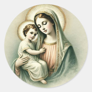 Vintage Selige Mutter Maria und Jesuskind Runder Aufkleber