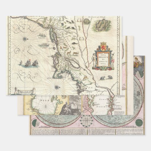 VINTAGE SELTENE KARTE BELGICA KASPIAN MOND | GESCHENKPAPIER SET (Set)