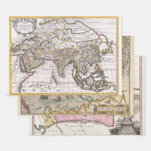 VINTAGE, seltene KARTE NEUSEELAND-ASIEN-ARMENIEN | Geschenkpapier Set (Set)