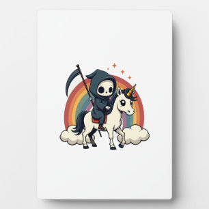 Vintage Sensenmann auf Einhorn Regenbogen Süß Los Fotoplatte