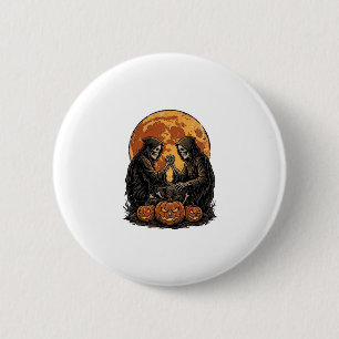 Vintage-Sensenmann-Halloween-Kürbis-Vektor-Desi Button