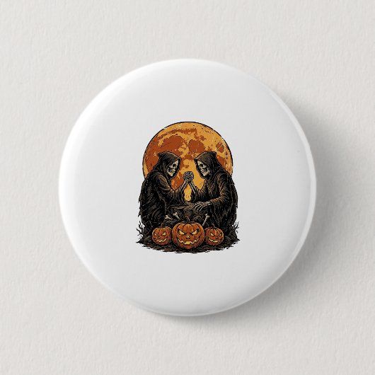 Vintage-Sensenmann-Halloween-Kürbis-Vektor-Desi Button (Vorderseite)