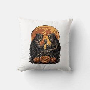 Vintage-Sensenmann Halloween-Kürbis-Vektor-Desi Kissen