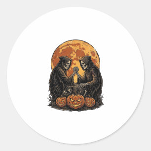 Vintage-Sensenmann Halloween-Kürbis-Vektor-Desi Runder Aufkleber